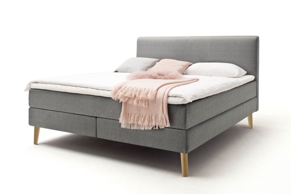 Livingruhm Boxspringbett Greta 180 x 200 cm Taupe Holzfuß