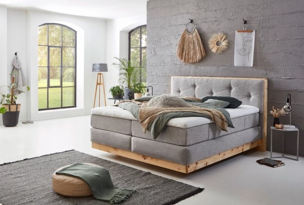 Relita Boxspringbett Bella Zirbenholz 180 x 200 cm mit gepolstertem Kopfteil