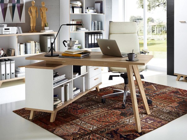 Livingruhm Schreibtisch mit Sideboard Eiche weiß