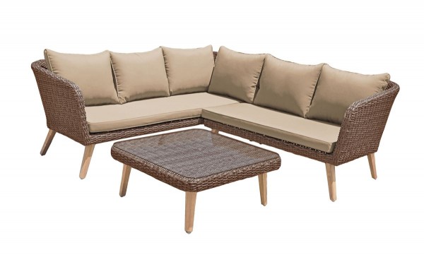 Livingruhm Gartenlounge Pamplona Alu Kunststoffgeflecht Akazie braun FSC®