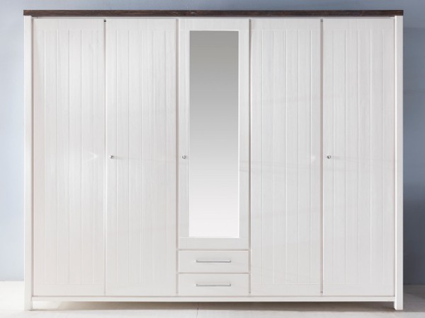 Kleiderschrank Malibu Kiefer massiv weiss/braun 5 türig