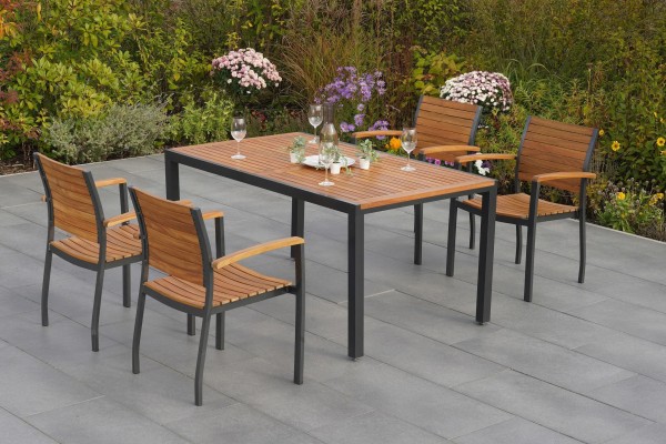 Merxx Gartenmöbelset Santorin 5tlg. mit Tisch Aluminiumgestell Graphit mit Akazienholz