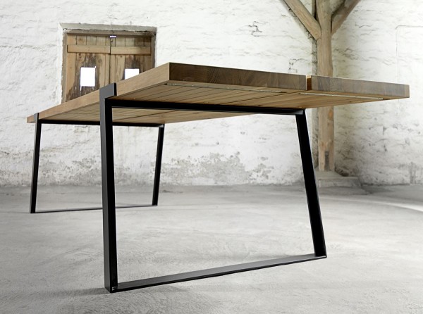 Design Esstisch Gigant 290x100 cm Wildeiche massiv Gestell schwarz