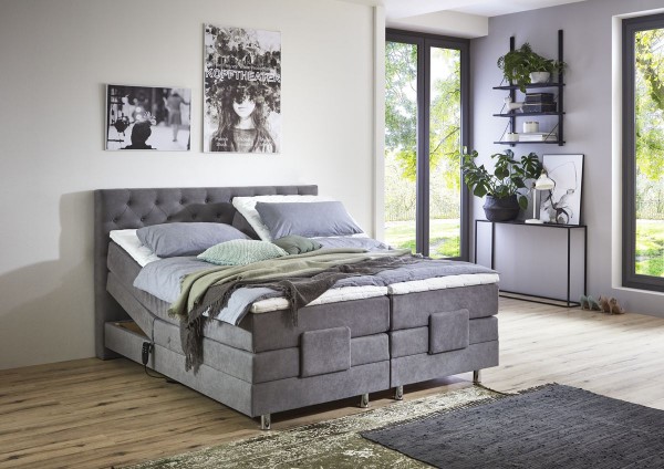Boxspringbett Lancy Elektronisch von Relita 180x200 cm grau mit Topper + Schubladen