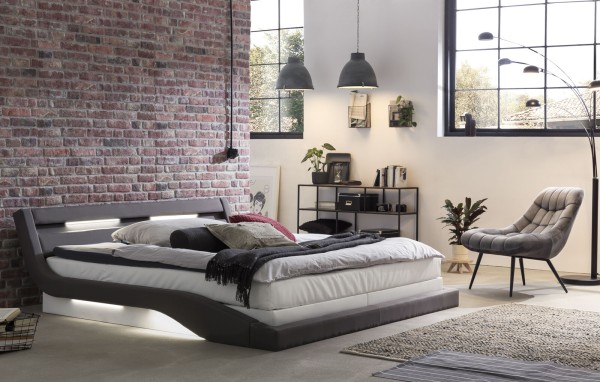 SalesFever Boxspringbett 180 x 200 cm LED-Beleuchtung weiß-grau