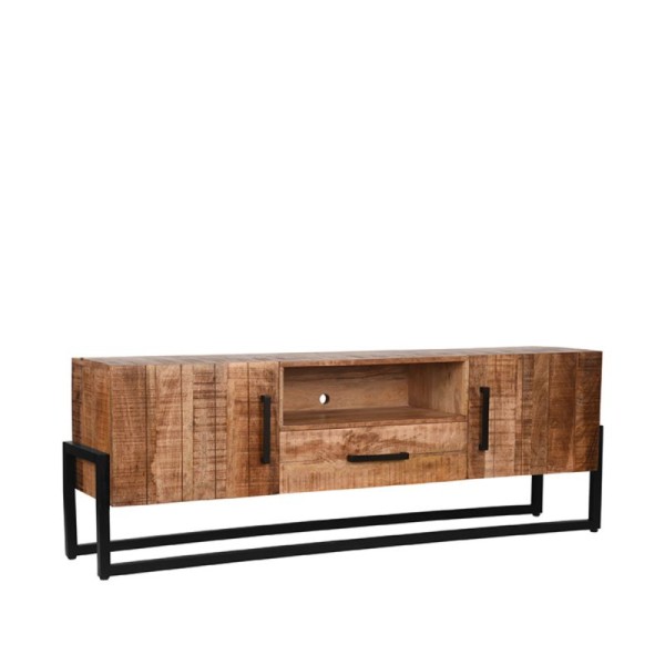 LABEL51 TV-Schrank Bolivia Grobes Mangoholz | Schwarzer Metall