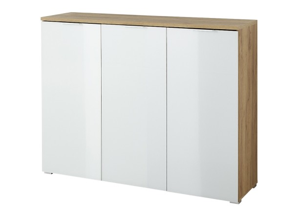 Livingruhm Schuhschrank Telde 3935 Eiche Weiß Dekor mit Glasfront 134 cm breit