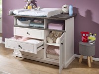 Wickelkommode Jolina 127cm breit Kiefer massiv weiß gewachst grau