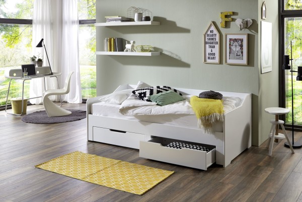 Relita Funktionsbett Anna 90/180 x 200 cm ausziehbar, Kinderbett mit 2 Schubladen weiß