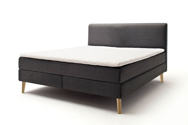 Livingruhm Boxspringbett Greta 160 x 200 cm Anthrazit Holzfuß